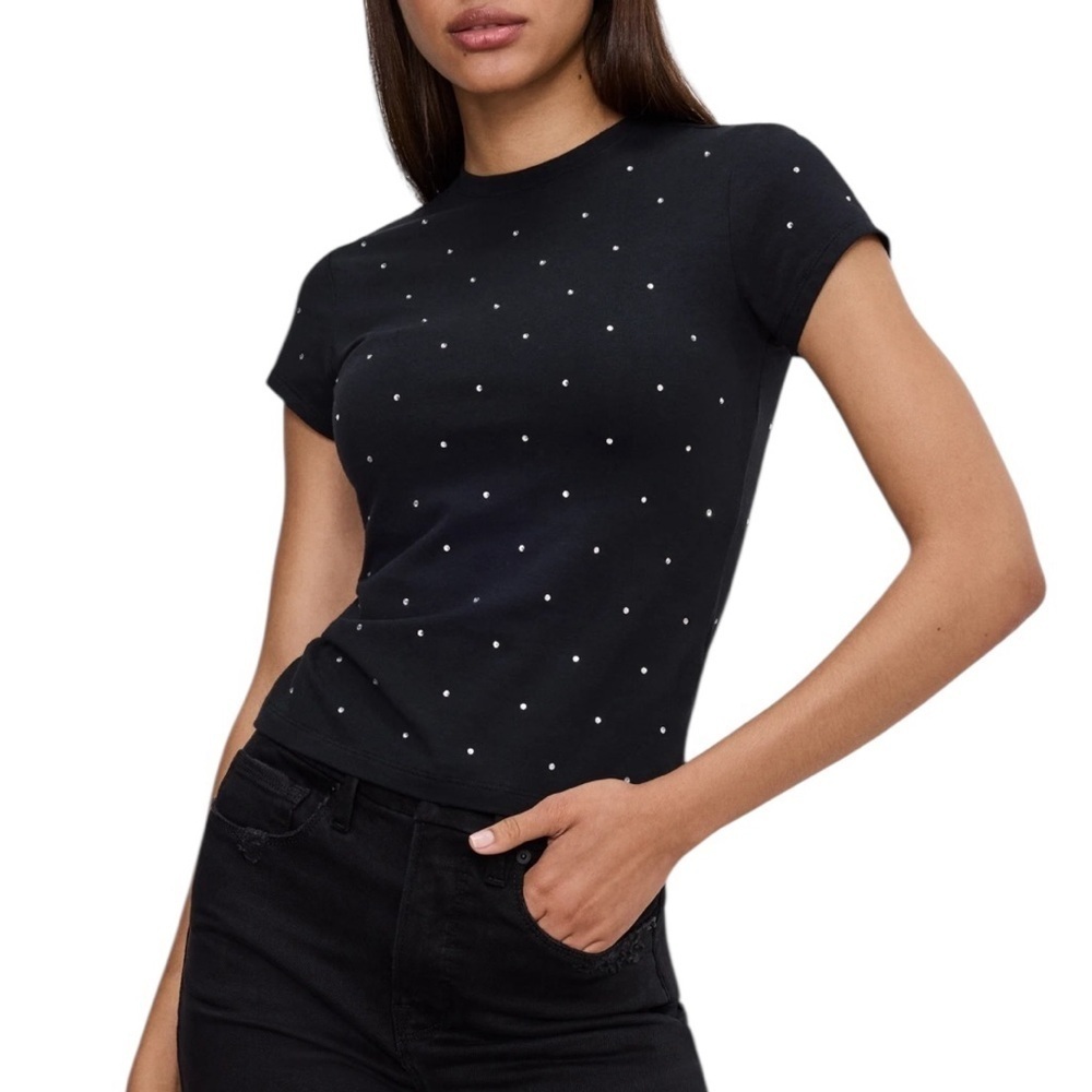 NEW Good American Crystal Baby Tee in Black - Size S - Picture 2 of 8